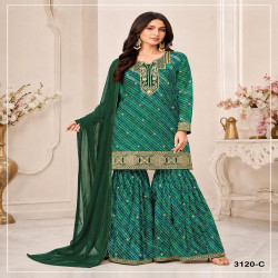 Women's Fox Georgette Embroidered Sharara Suit Set with Dupatta